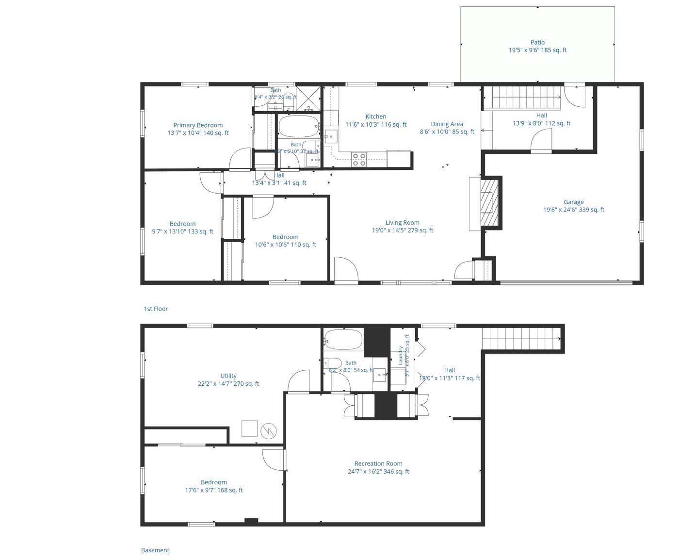 Floor plans of 712 W Spruce — both floors with dimensions